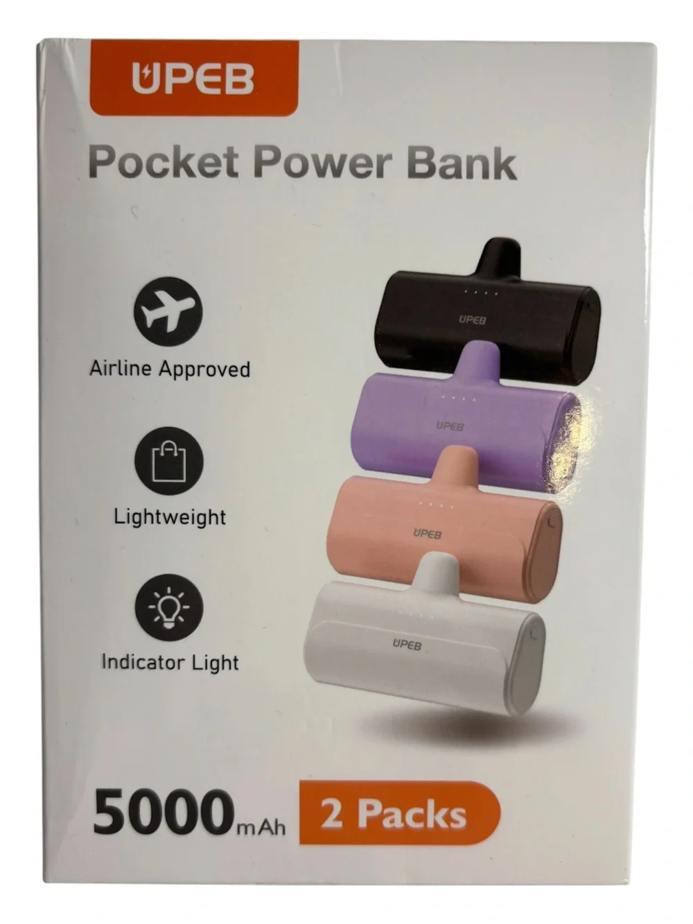 Pocket Power Bank Portable Cell Phone Charger Set of 2 with Charging Cords